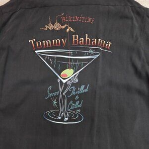 Tommy Bahama Shirt Large Black Embroidered Dirty Martini Bikini Silk